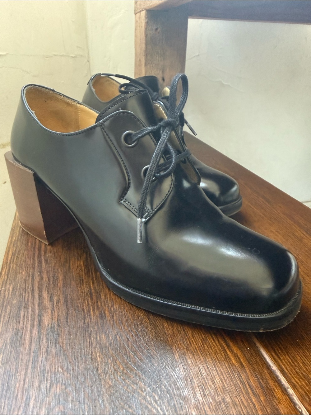 Lemaire Black Derby Leather Block Heels Lace-Up Oxford Shoes Classic Luxury | 39 - Picture 7 of 7